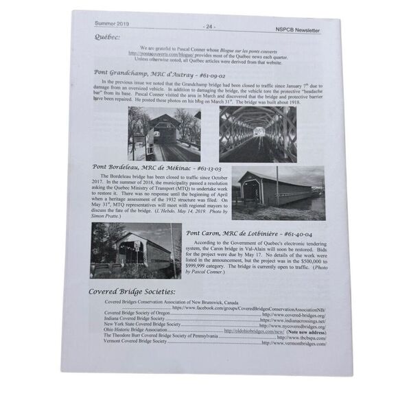 The Newsletter National Society for Preservation of Covered Bridges Summer 2019 - Picture 2 of 2